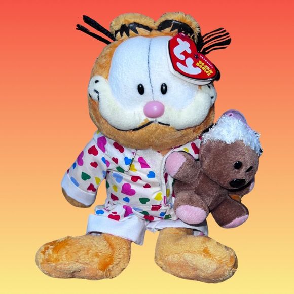Ty Beanie Baby Goodnight Garfield & Pookie Plush Tags Attached 8.5" - Picture 1 of 4